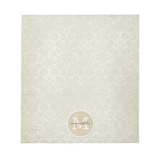 Soft White Damasks Pattern Monogram Notepad