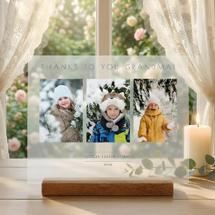 Soft White Family Minimalist 3 Photos Collage Acrylic Sign