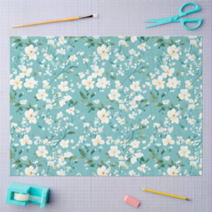 Soft White Floral Green Blue Elegance Decoupage Tissue Paper