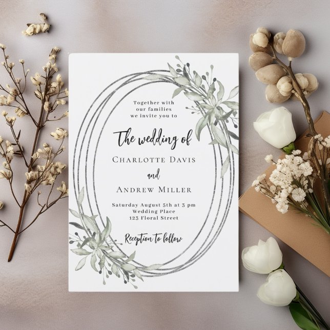 Soft white greenery wedding invitation (Creator Uploaded)