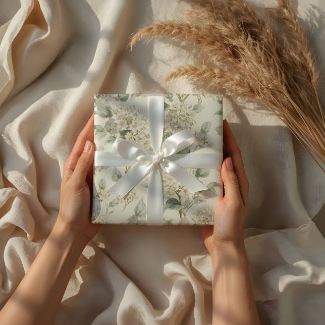 Soft White Hydrangea Floral Pattern Wrapping Paper (Creator Uploaded)