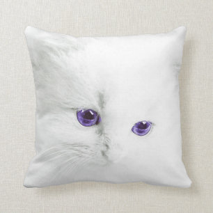 Soft White Kitten with Purple Eyes Cushion