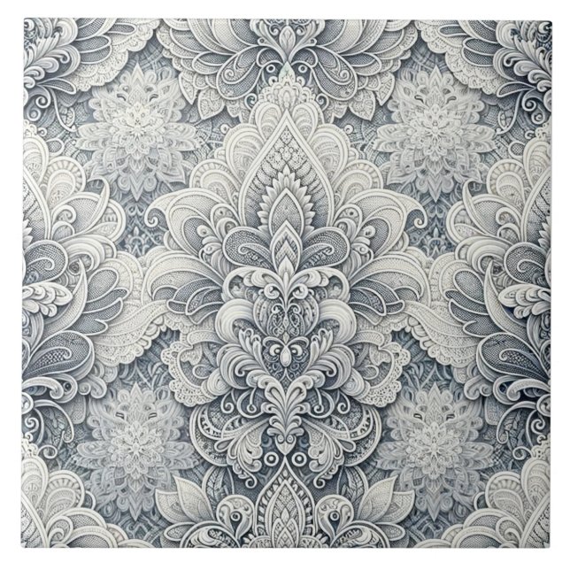Soft White Lace, Silver Accents, Seamless Luxury Tile (Front)