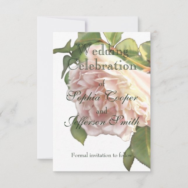Soft white light pink ivory Rose Save The Date (Front)