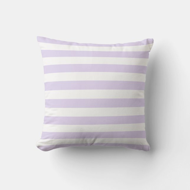 Soft White & Lilac Purple Lines Pattern Cushion (Front)