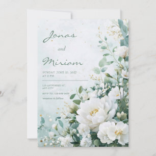Soft White Peony Floral Wedding Invitation