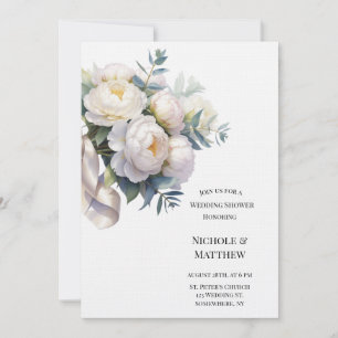 Soft White Peony with Eucalyptus Wedding Shower Invitation
