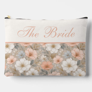 Soft White Pink and Blue Flowers on Grey Accessory Pouch