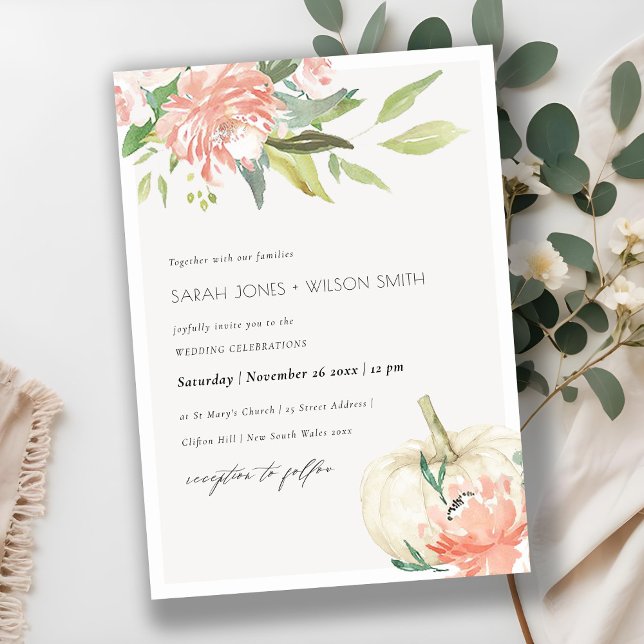 Soft White Pumpkin Blush Floral Wedding Invite (Creator Uploaded)
