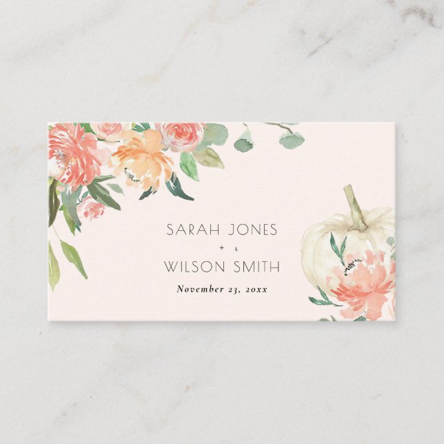  Soft White Pumpkin Blush Floral Wedding Place Card (Front)