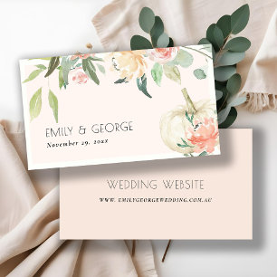 Soft White Pumpkin Blush Floral Wedding Website Business Card