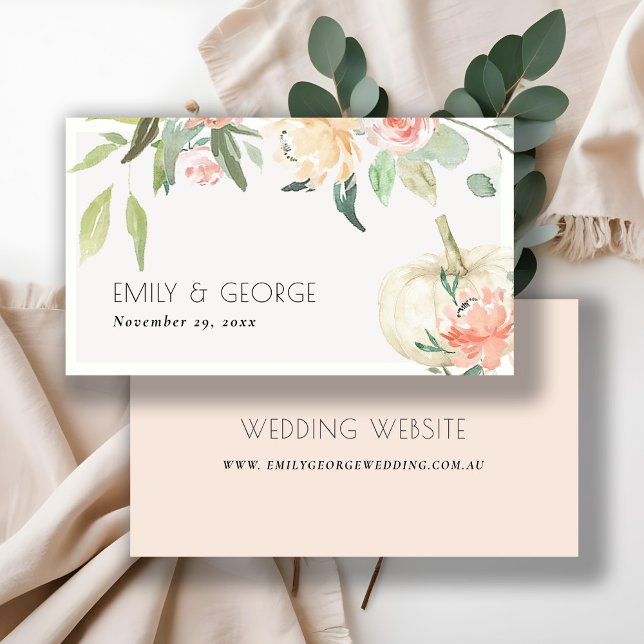 Soft White Pumpkin Blush Floral Wedding Website Business Card (Creator Uploaded)