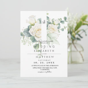 Soft White Rose and Floral Elegant Wedding Invitation