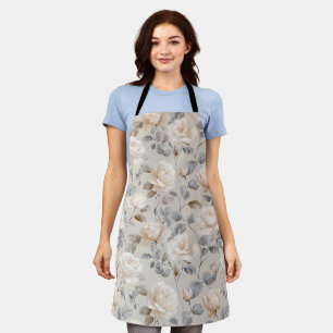 Soft White Rose Beige Floral Pattern Apron