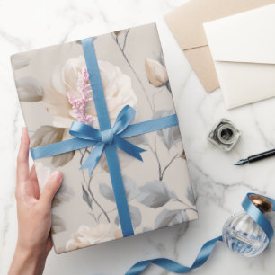 Soft White Rose Beige Floral Pattern Wrapping Paper