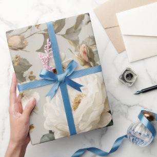 Soft White Rose Beige Floral Pattern Wrapping Paper