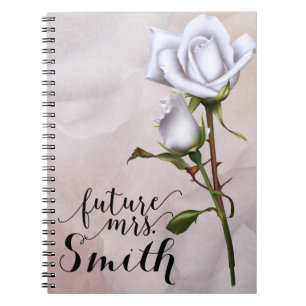 Soft White Roses Elegant Shabby Chic Future Mrs. Spiral Notebook