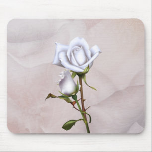 Soft White Roses Elegant Shabby Chic Mouse Pad