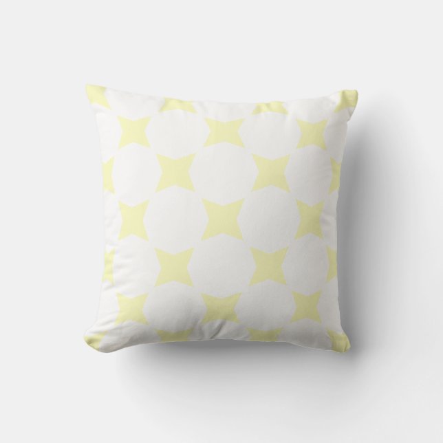 Soft White & Yellow Pastel Star Pattern Design Cushion (Front)