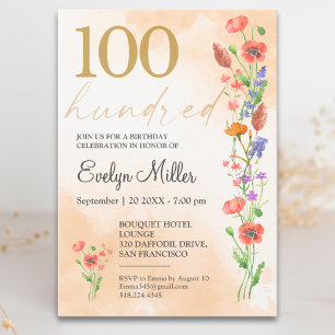 Soft Wildflower 100th Birthday For Her 100 Years Invitation