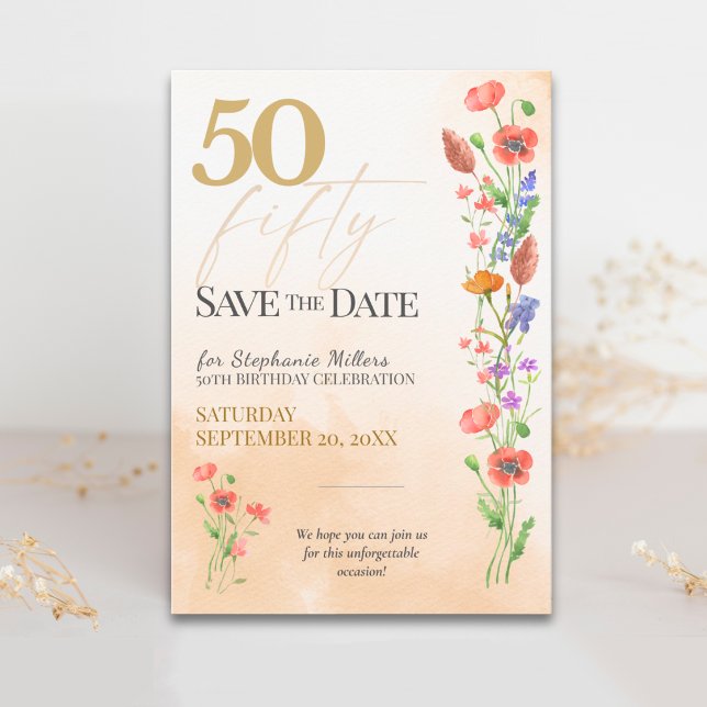 Soft Wildflower 50th Birthday Celebration Save The Date (Creator Uploaded)
