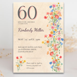 Soft Wildflower 60th Birthday Elegant Party Invitation