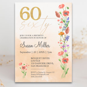 Soft Wildflower 60th Birthday For Her - 60 Years Invitation