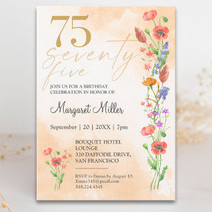 Soft Wildflower 75th Birthday For Her - 75 Years Invitation