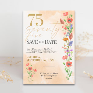 Soft Wildflower 75th Birthday for Her - 75 Years Save The Date