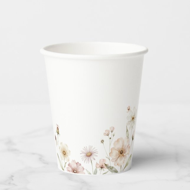Soft Wildflower Border Watercolor Background Paper Cups (Front)