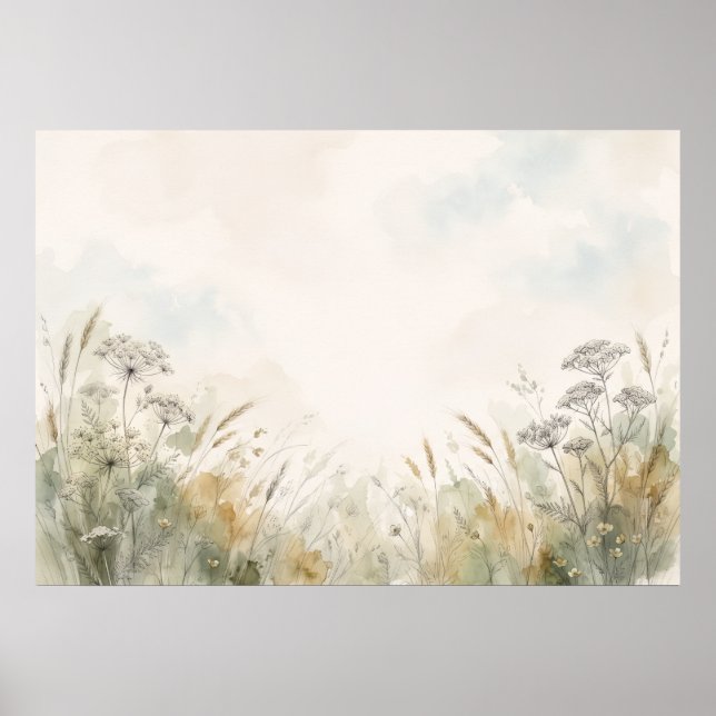 Soft Wildflower Meadow Neutral Watercolor Poster (Front)