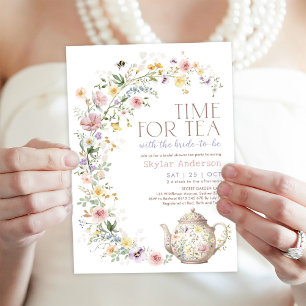 Soft Wildflower Meadow Time for Tea Bridal Shower Invitation