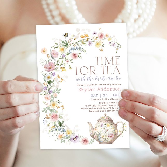 Soft Wildflower Meadow Time for Tea Bridal Shower Invitation (Creator Uploaded)