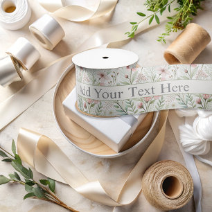 Soft Wildflower Print Blush & Jade Watercolor Satin Ribbon