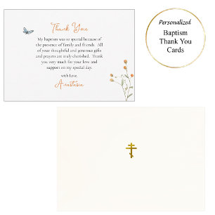 Soft Wildflowers with Butterflies Orthodox Baptism Thank You Card