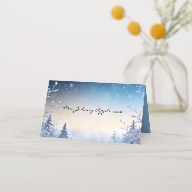 Soft Winter Daydream Wedding Place Cards (Front)