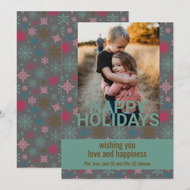 Soft Winter Snowflake Pattern Photo Holiday Card (Front/Back)