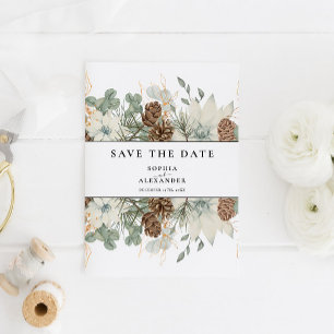 Soft winter watercolor save the date postcard