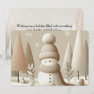 Soft Woodland Snowman Christmas Holiday Card