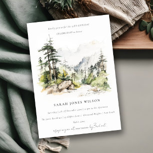 Soft Woods Mountain Landscape Sketch Birthday Invitation
