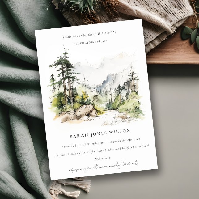 Soft Woods Mountain Landscape Sketch Birthday Invitation (Creator Uploaded)