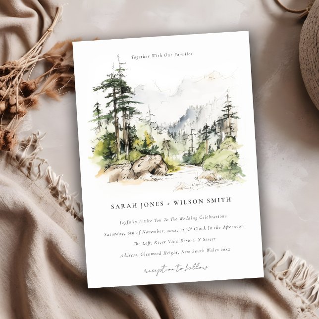 Soft Woods Mountain Landscape Sketch Wedding Invitation (Creator Uploaded)