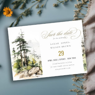Soft Woods Mountain Landscape Sketch Wedding Save The Date
