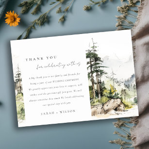 Soft Woods Mountain Landscape Sketch Wedding Thank You Card