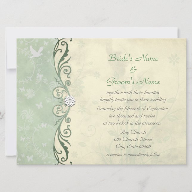 Soft Yellow and Green Floral Spring  Wedding Invitation (Front)