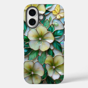 Soft Yellow and Green Floral Stained Glass Design iPhone 16 Case