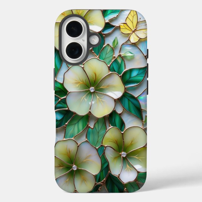  Soft Yellow and Green Floral Stained Glass Design Case-Mate iPhone Case (Back)