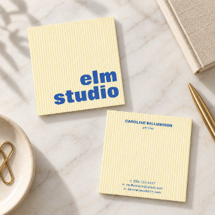 Soft Yellow Blue Striped Bold Square Colourful Fun Business Card