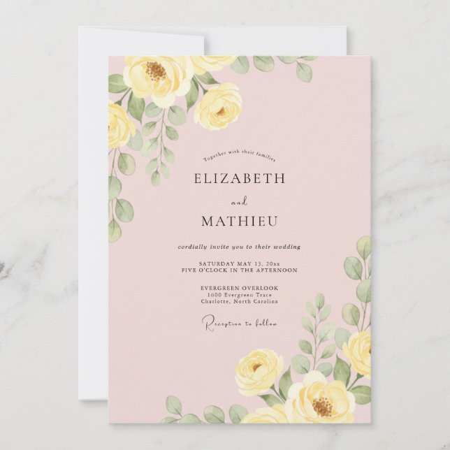 Soft Yellow Botanical Flourish Wedding Invitation (Front)