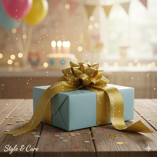 Soft Yellow Brown Satin Ribbon Birthday Festive Lo (Soft Yellow Brown Satin Ribbon Birthday Festive Look)